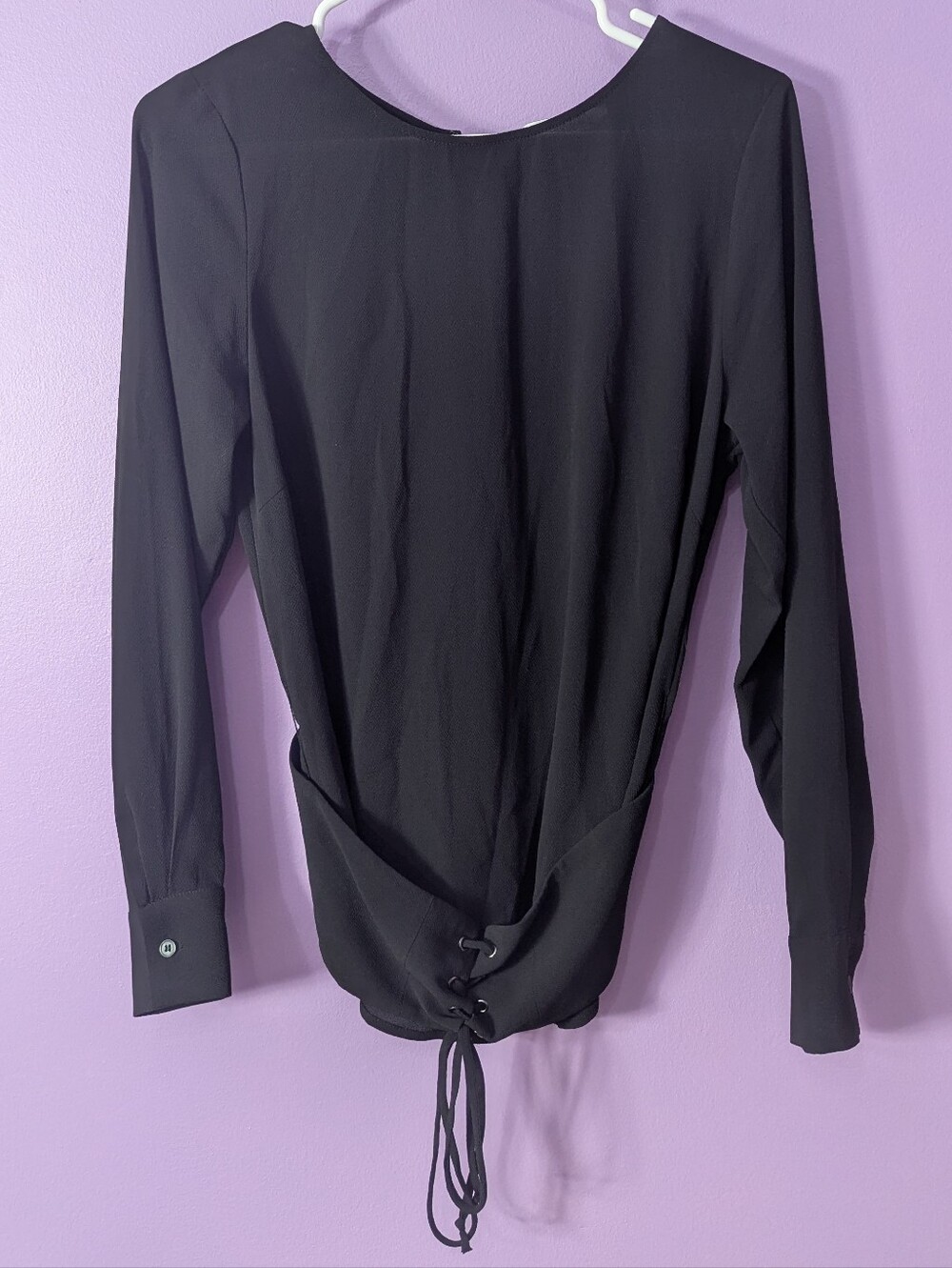 Black Long Sleeve Corset Waist Lace-Up Top Blouse Medium